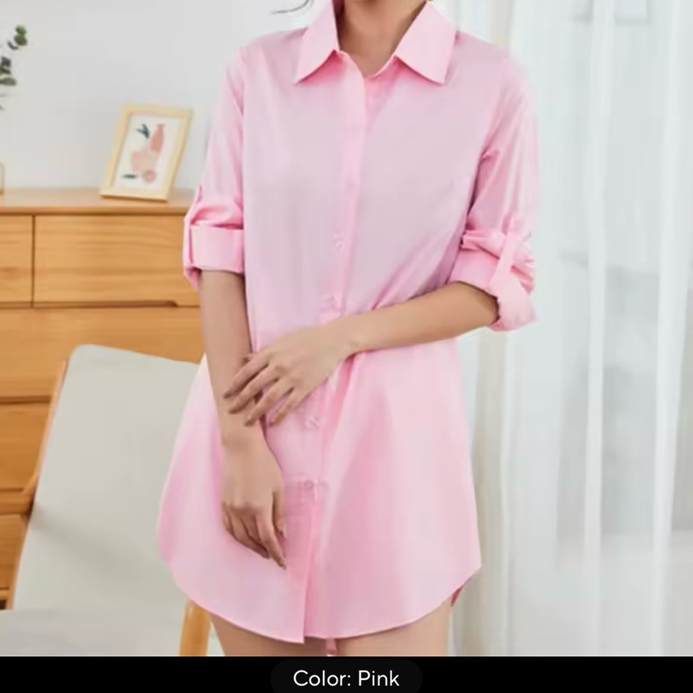 Pink Button-Up Shirt Dress